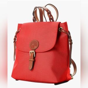 Red Canvas Backpack with Leather Accents